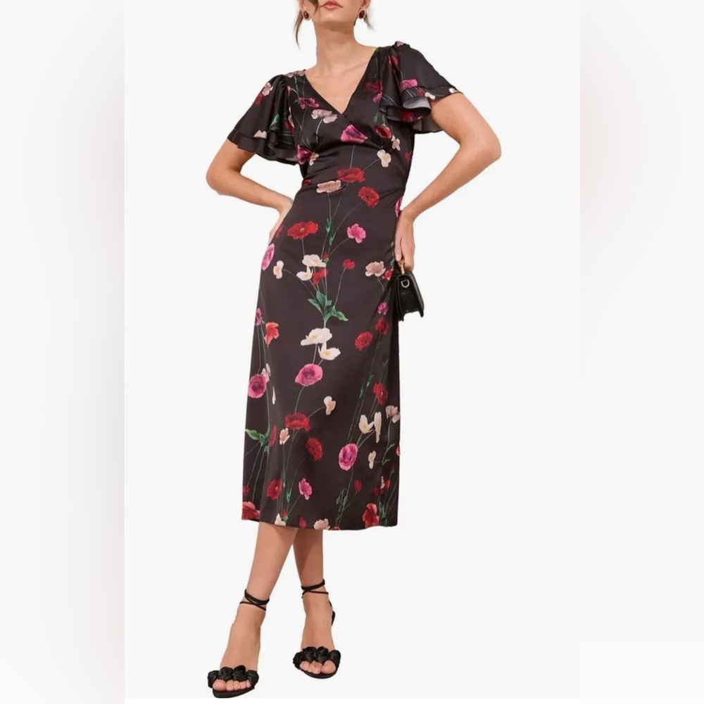 Friends Like These - Elegant Black Floral Midi Dress